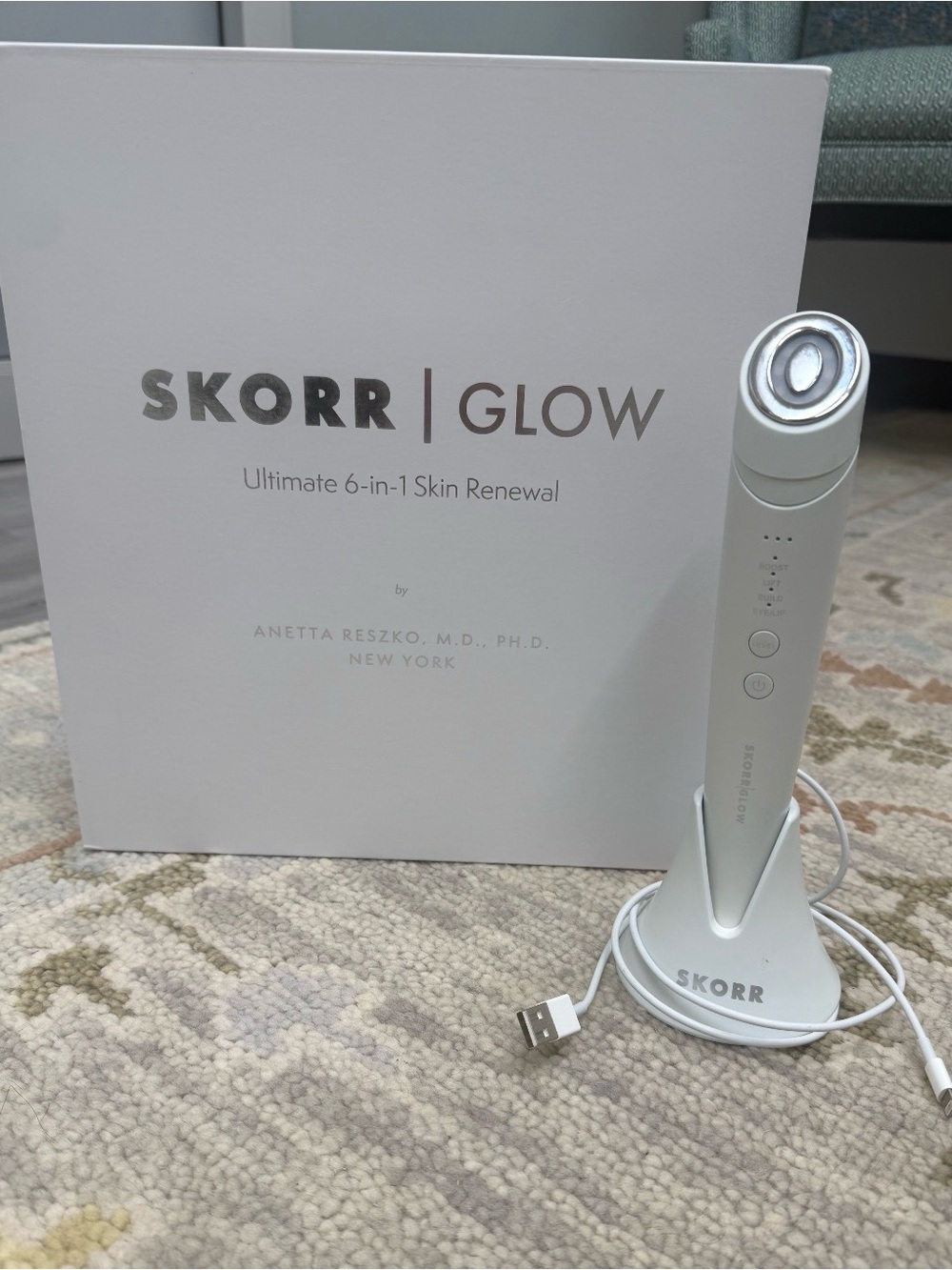 SKORR GLOW 6-in-1 Skin Renewal Device RF LED EMS Microcurrent Facial Machine